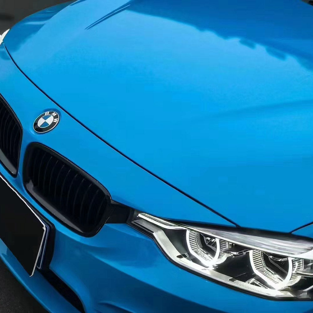 close up look at gloss ice cream blue car wrap