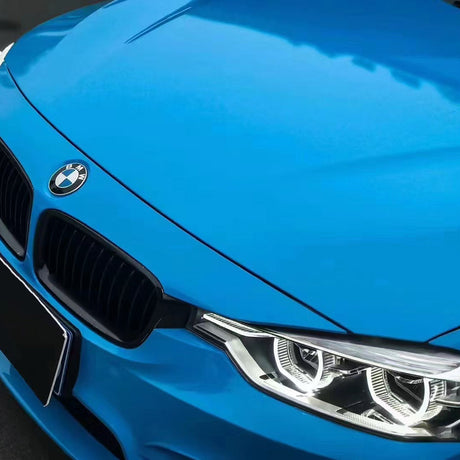 close up look at gloss ice cream blue car wrap