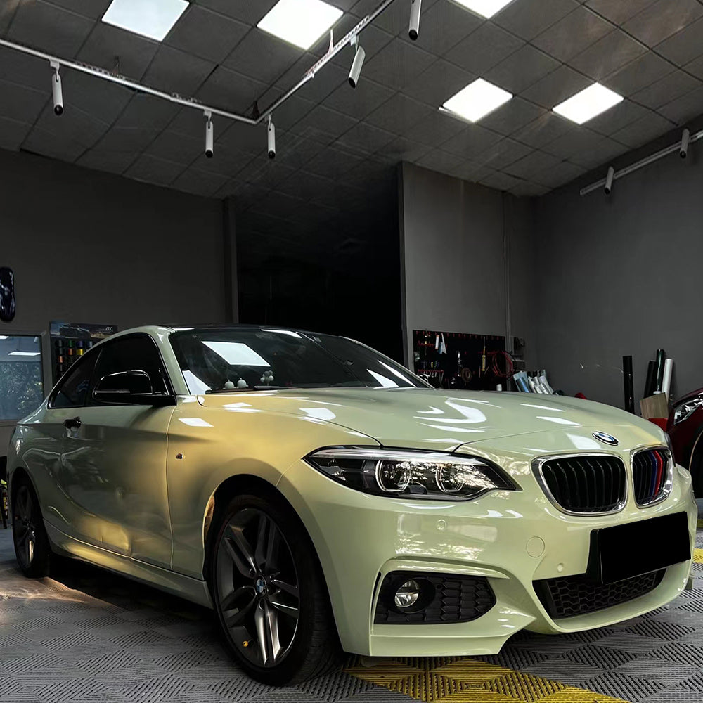 car being wrapped in gloss khaki grey car wrap