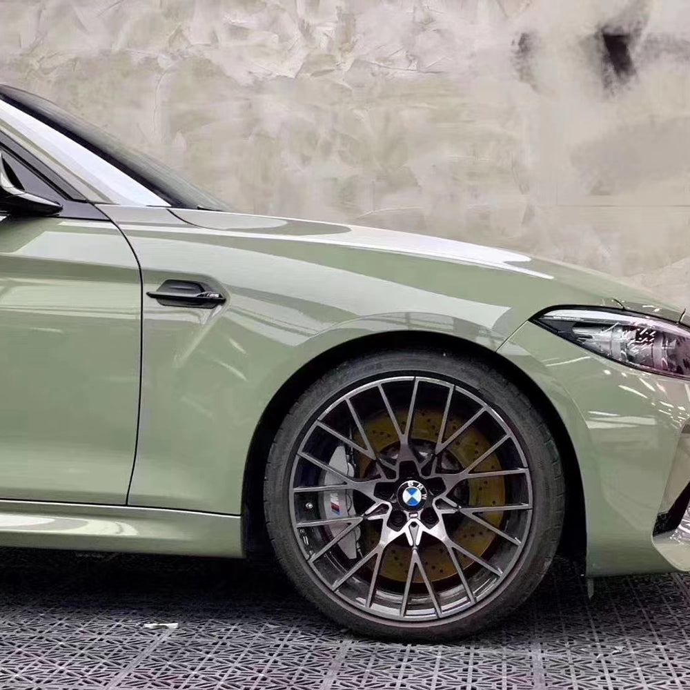 gloss khaki grey car wrap close up