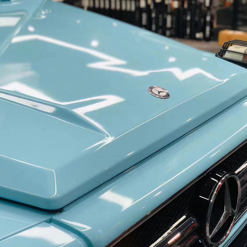 gloss light blue car wrap up close