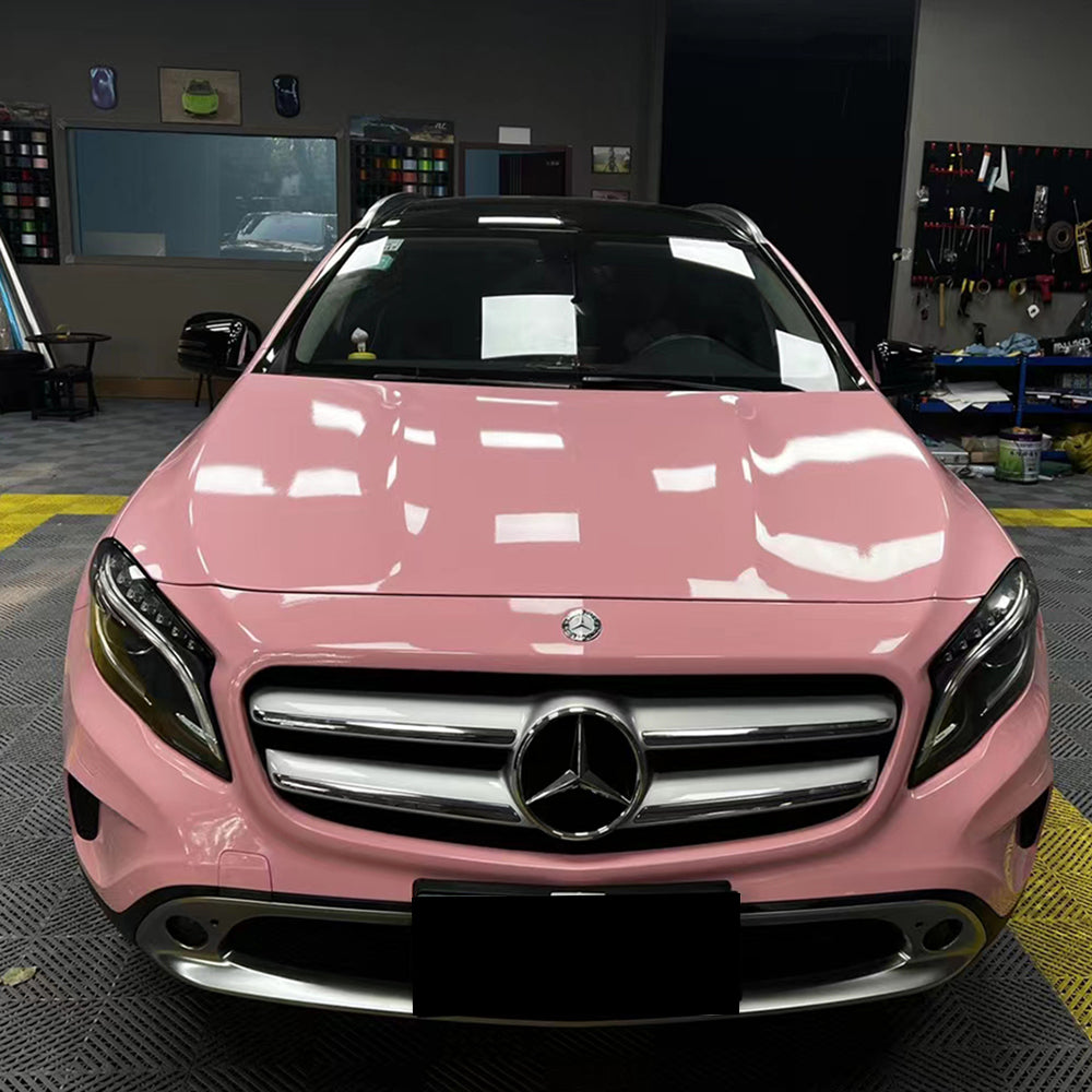 close up look of gloss rouge pink car wrap