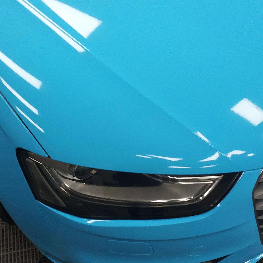 gloss sky blue car wrap close up
