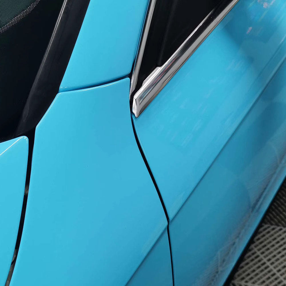 gloss sky blue car wrap close up shot