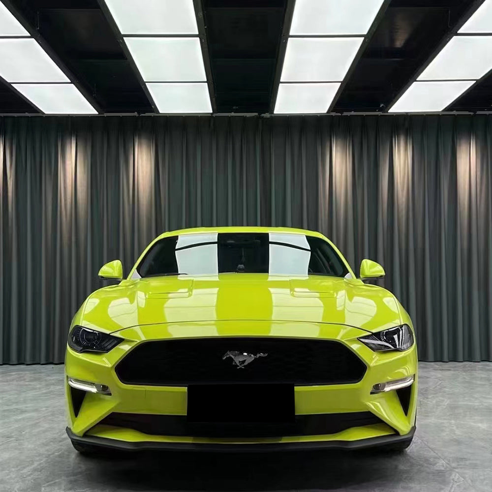 front shot of a car wrapped in gloss st paulo yellow car wrap