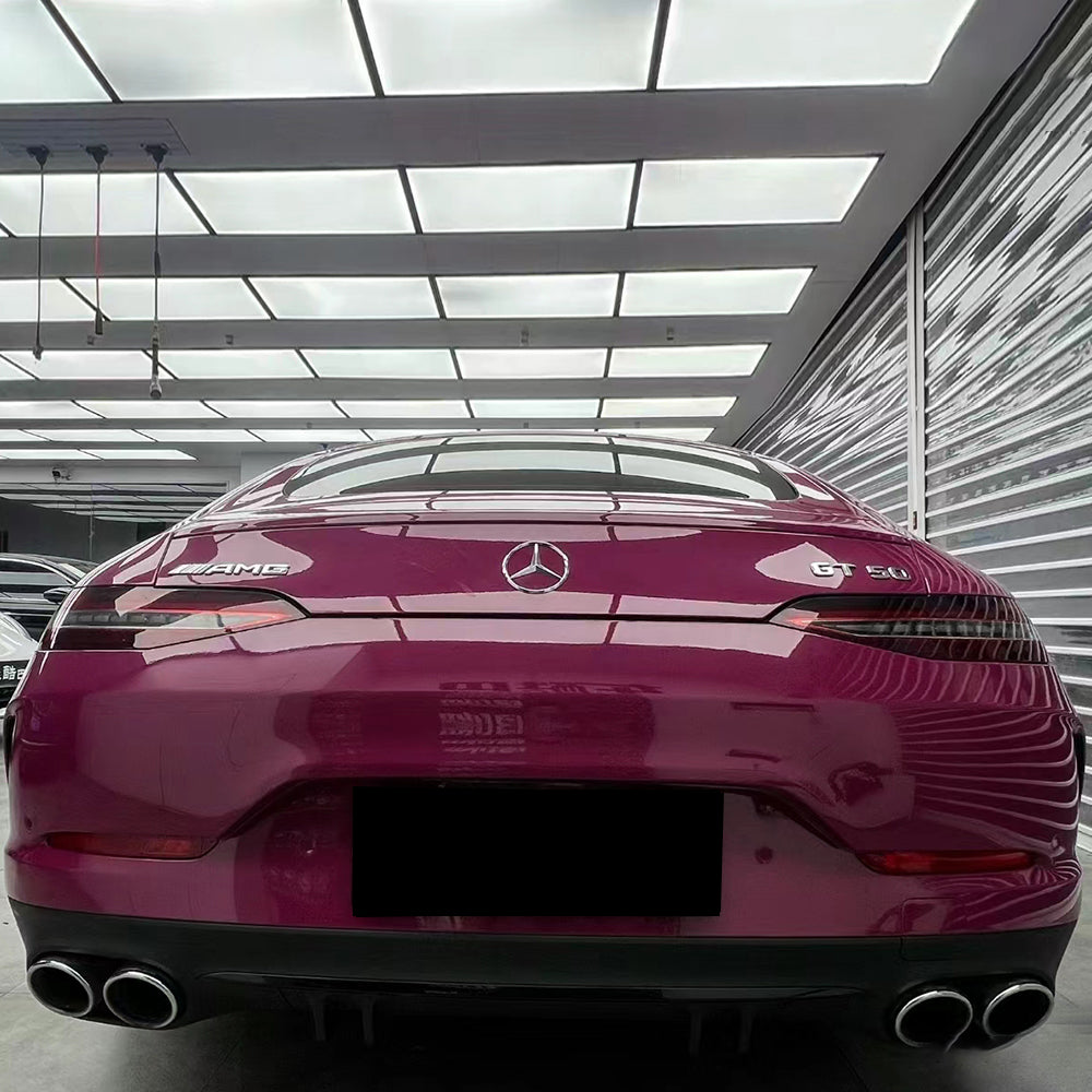 up close shot of gloss stalight ruby red car wrap