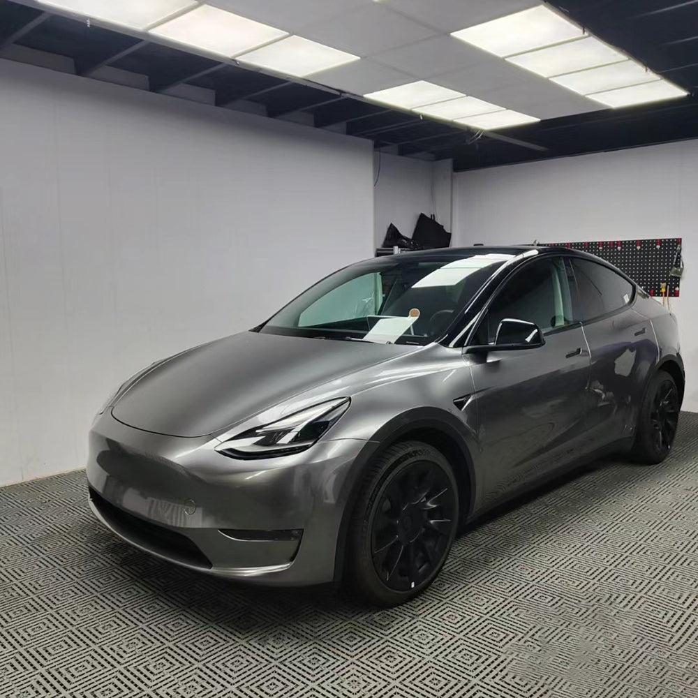 car being wrapped with Mods Haus liquid agate gray car wrap