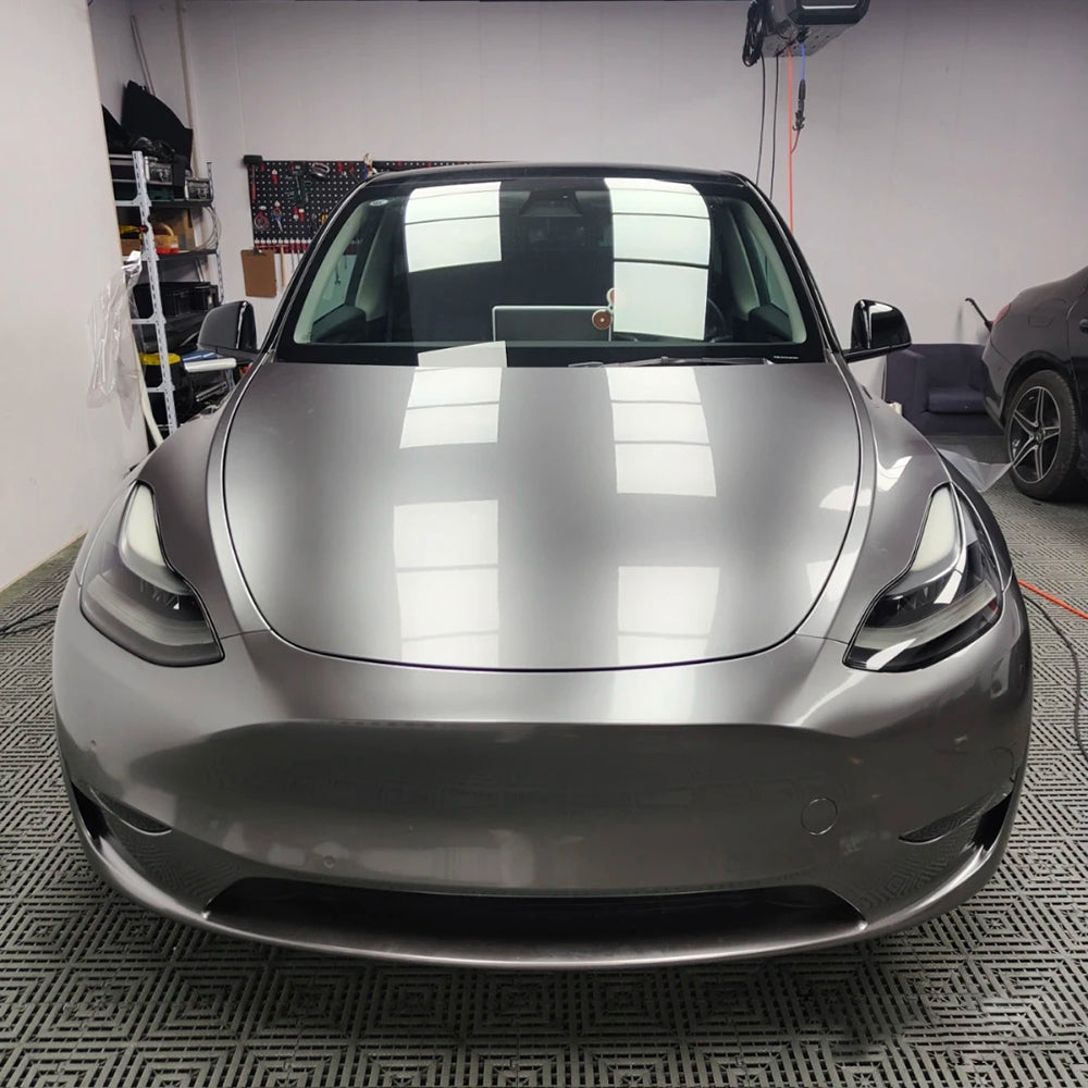 tesla wrapped in liquid agate gray car wrap