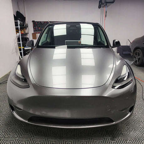 tesla wrapped in liquid agate gray car wrap
