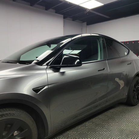 liquid agate gray car wrap at a wrap shop