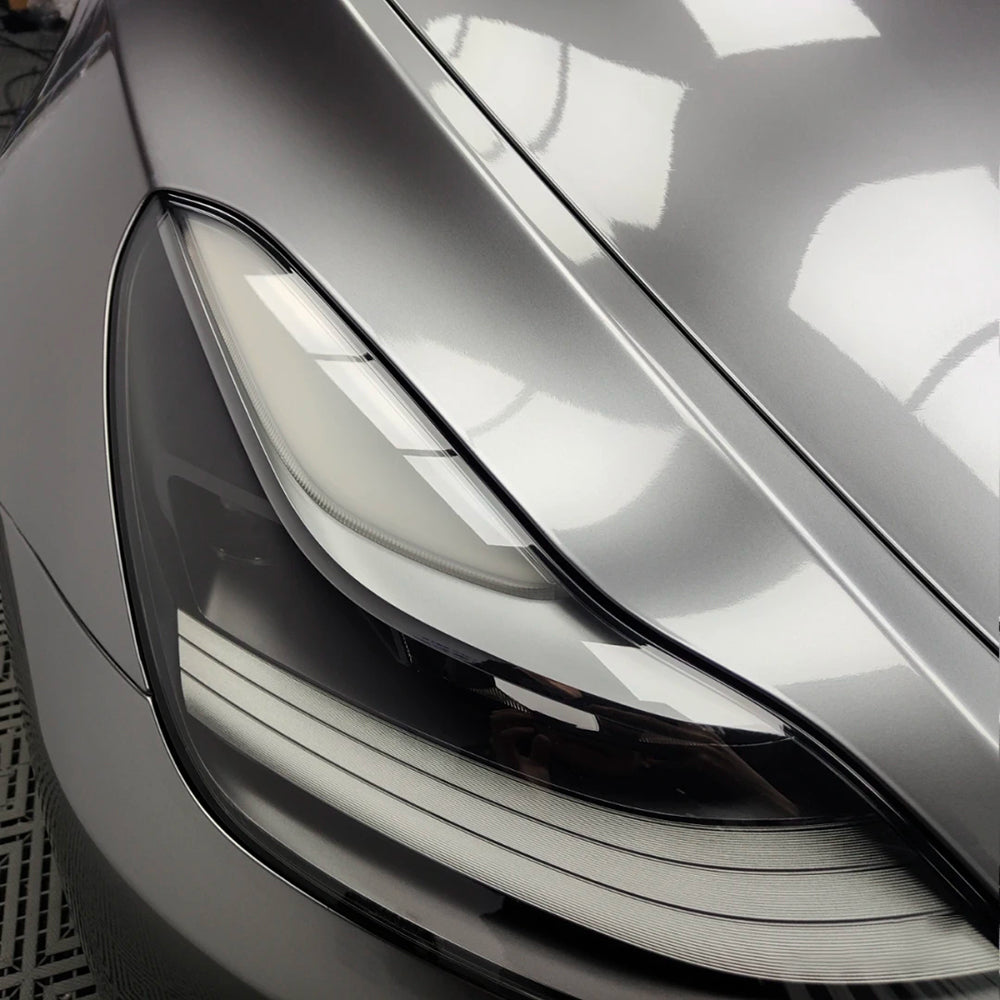 close up of liquid agate gray car wrap