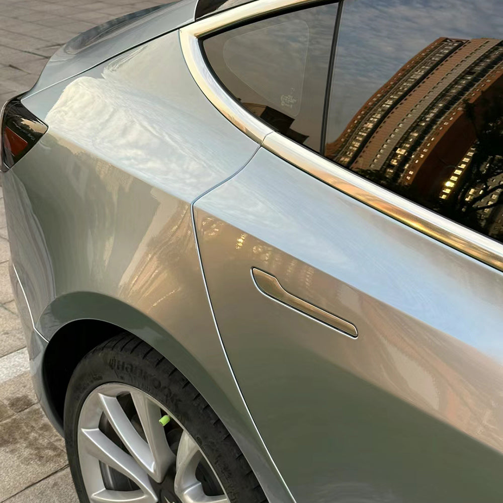 liquid grey silver car wrap up close