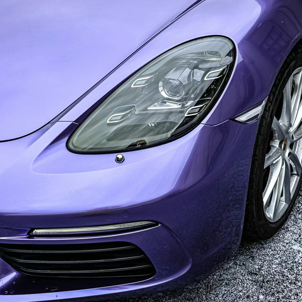 liquid metal violet car wrap close up