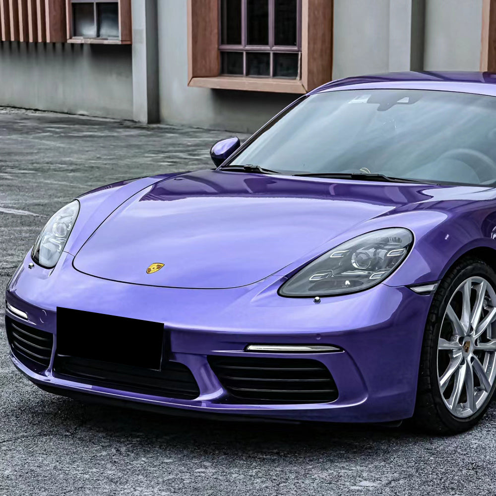 liquid metal violet car wrap installed on a car
