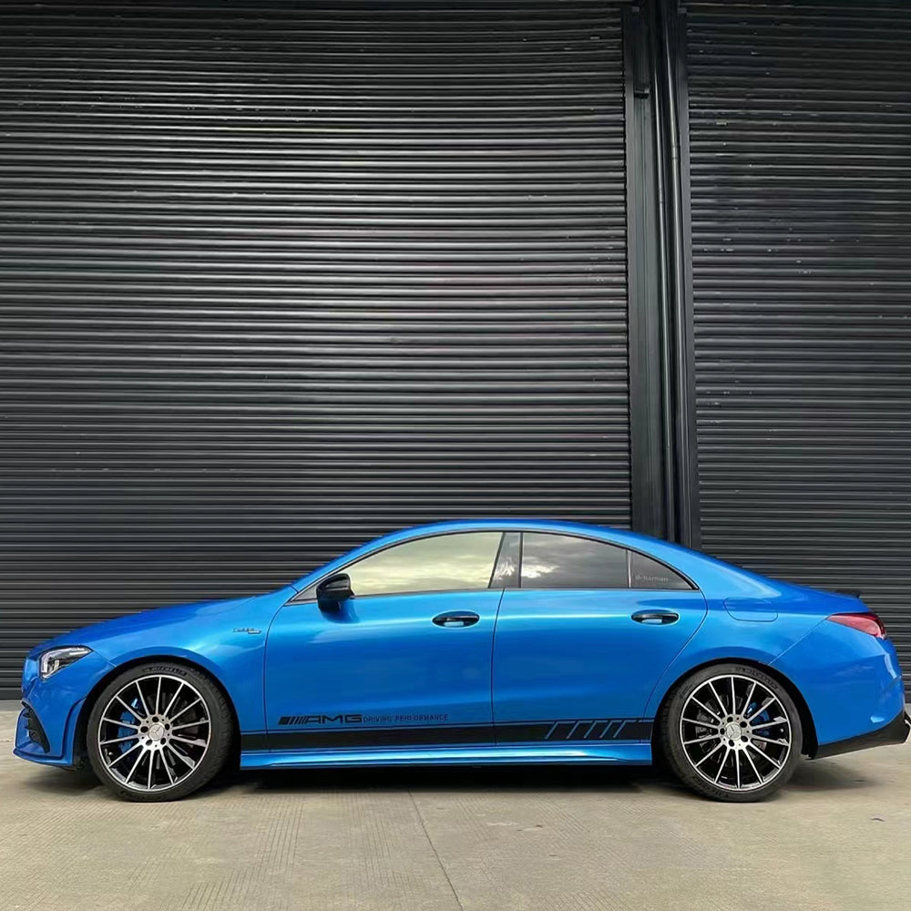liquid olympic blue car wrap on a car