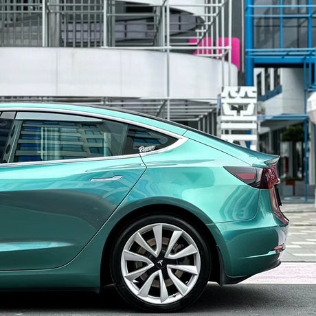 liquid peacock green car wrap close up shot