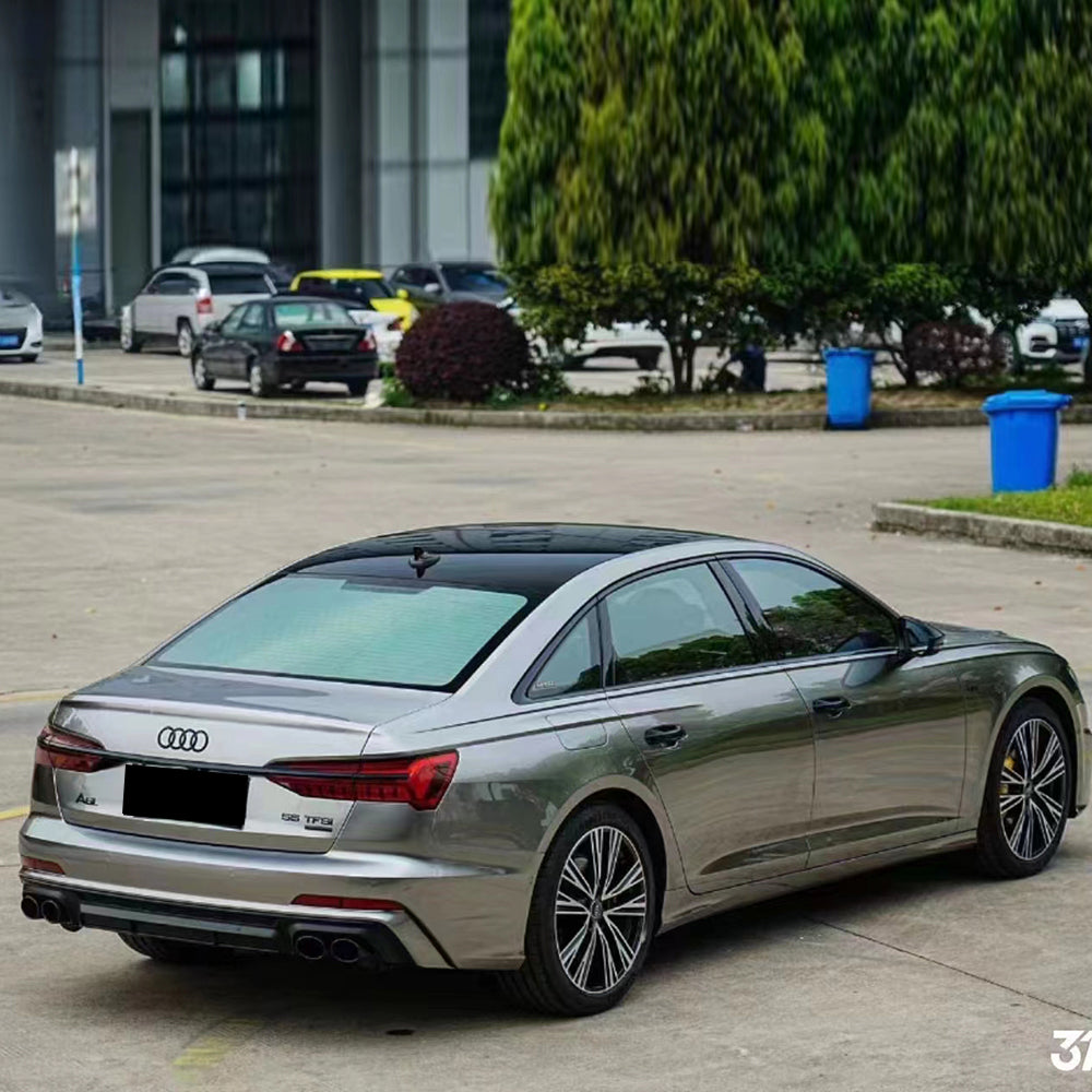 liquid silver car wrap installed on an audi