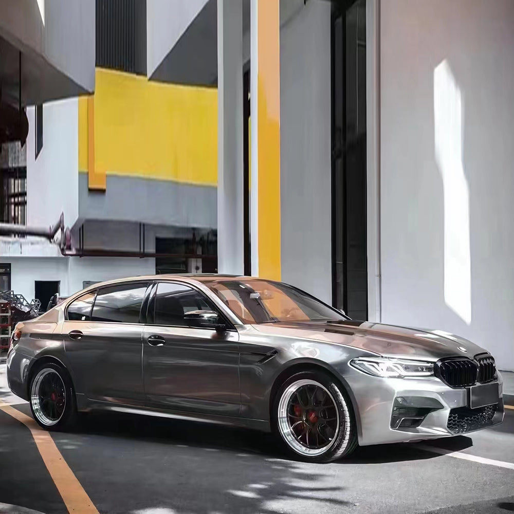 bmw wrapped in liquid silver car wrap