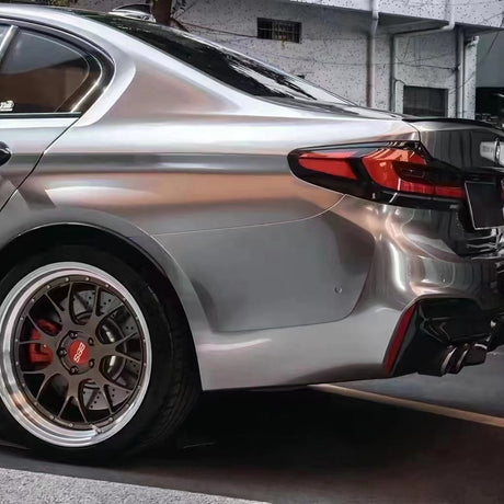 liquid silver car wrap on a bmw