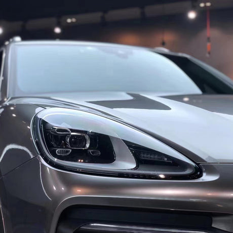 liquid silver car wrap close up look