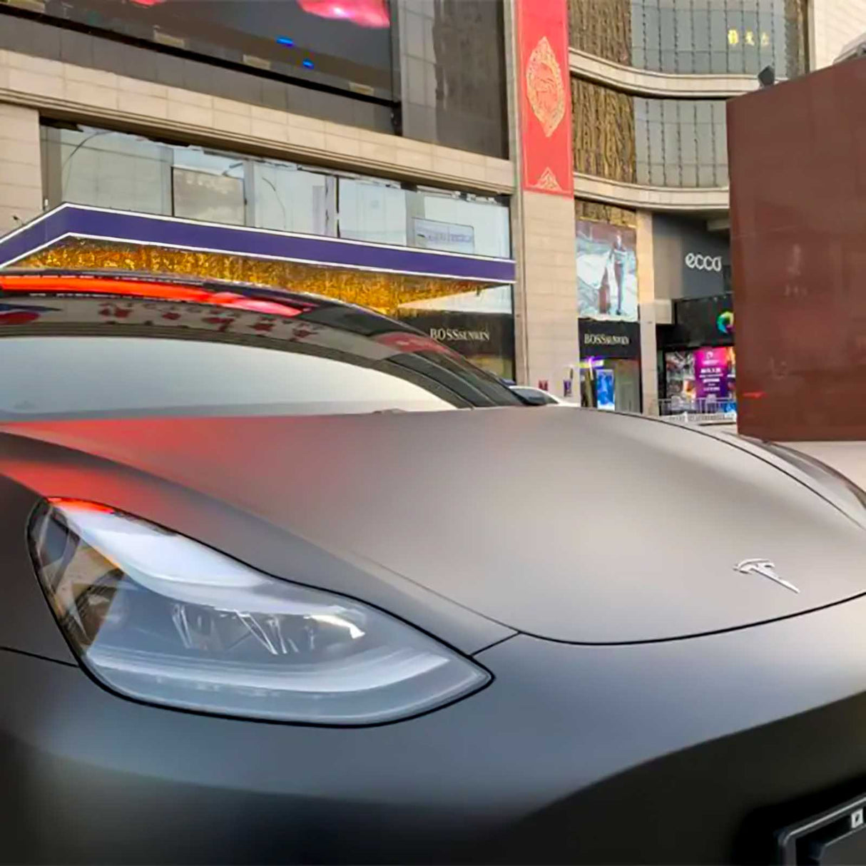 tesla wrapped with matte black wrap