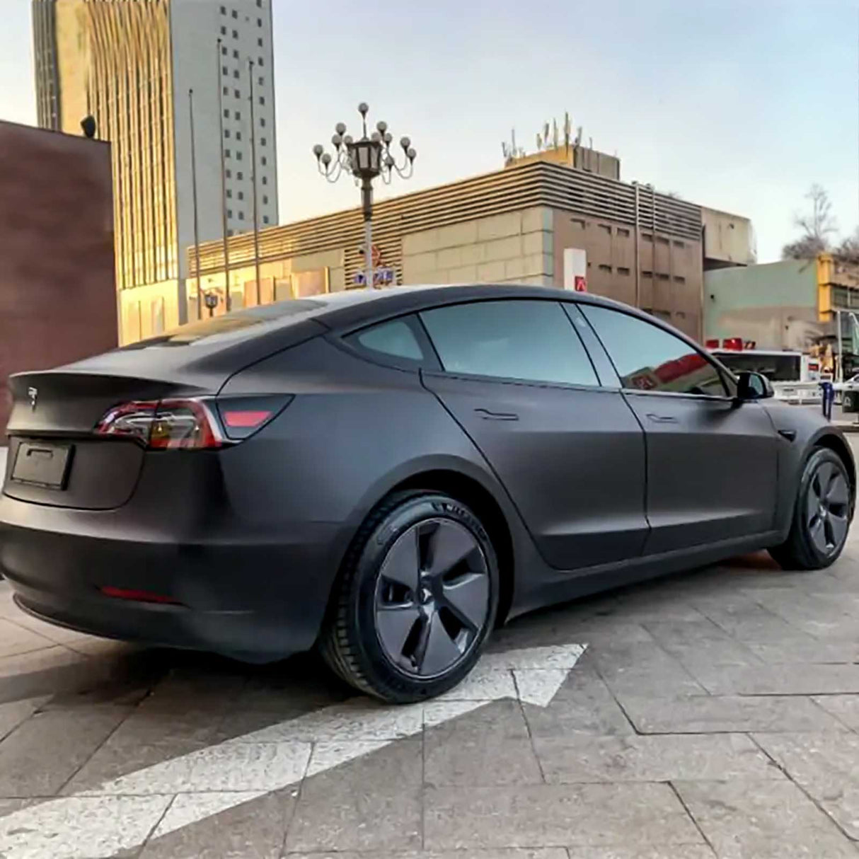 matte black car wrap on a tesla