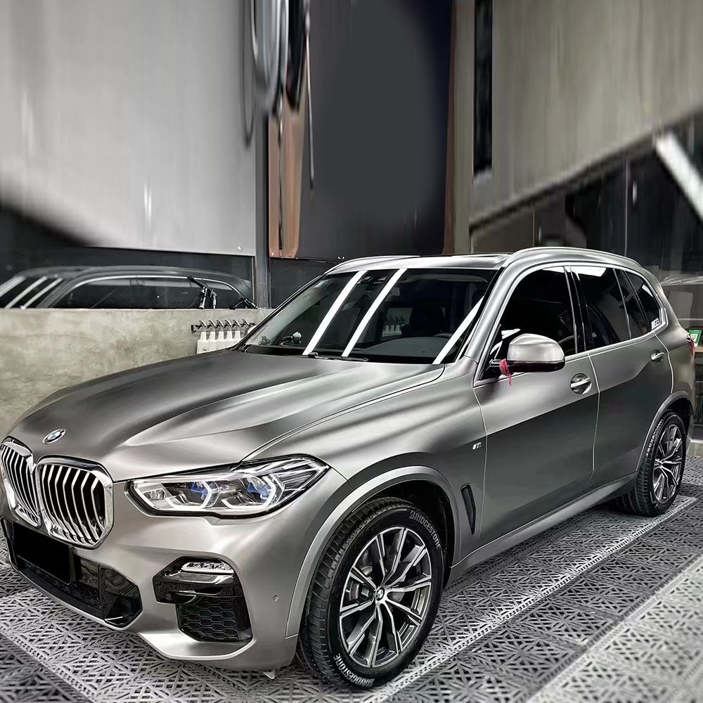 installation of matte liquid silver car wrap