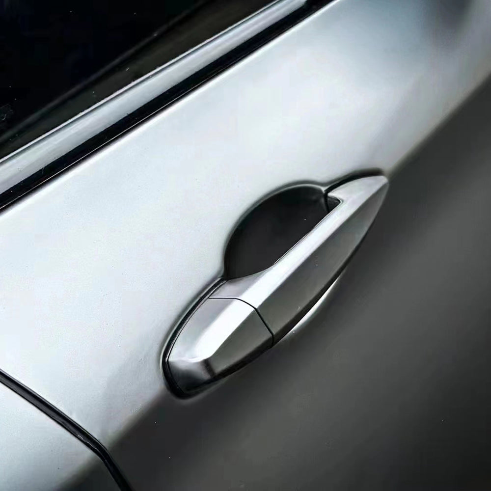 detailed work showcasing matte liquid silver car wrap