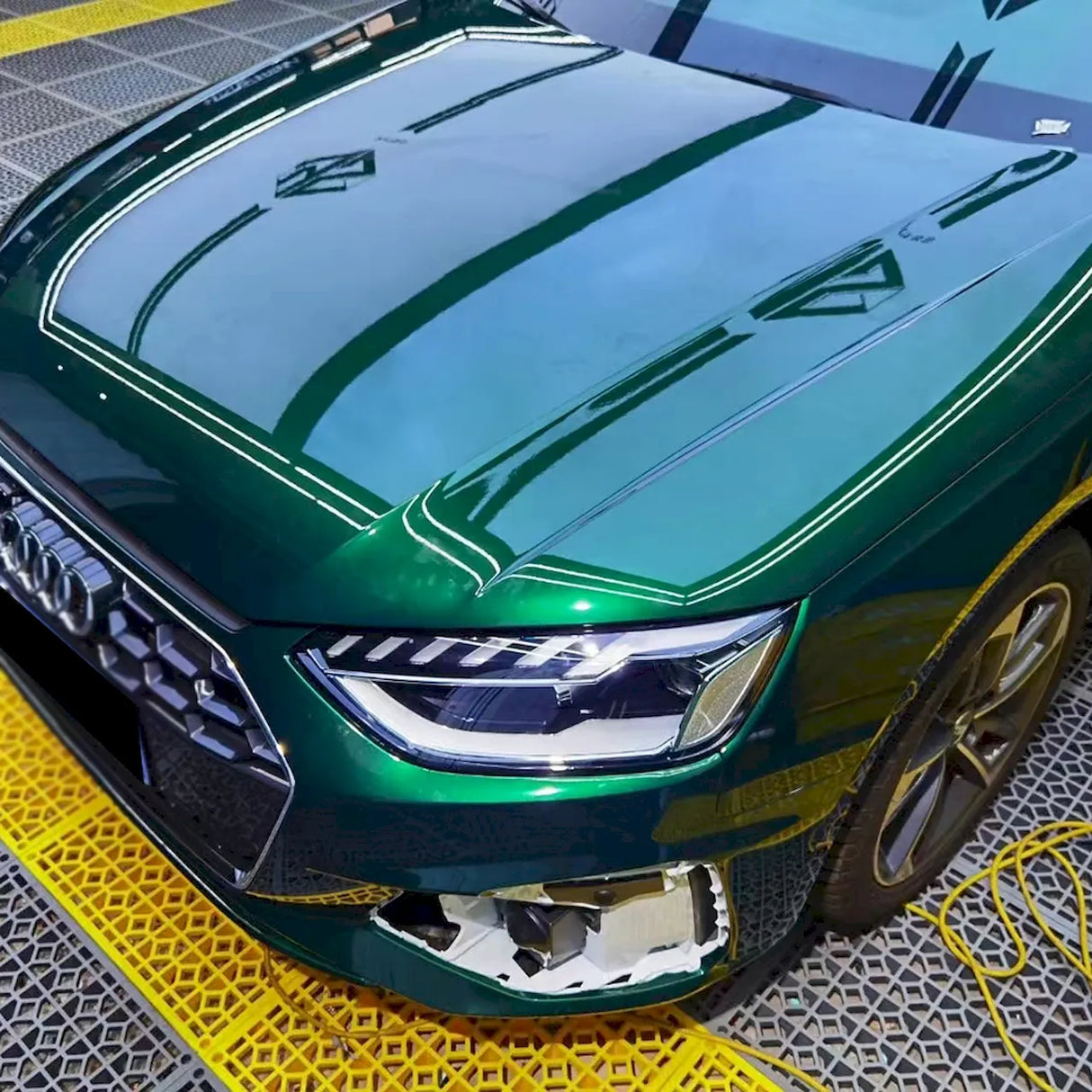 car wrapped in metallic agate green car wrap