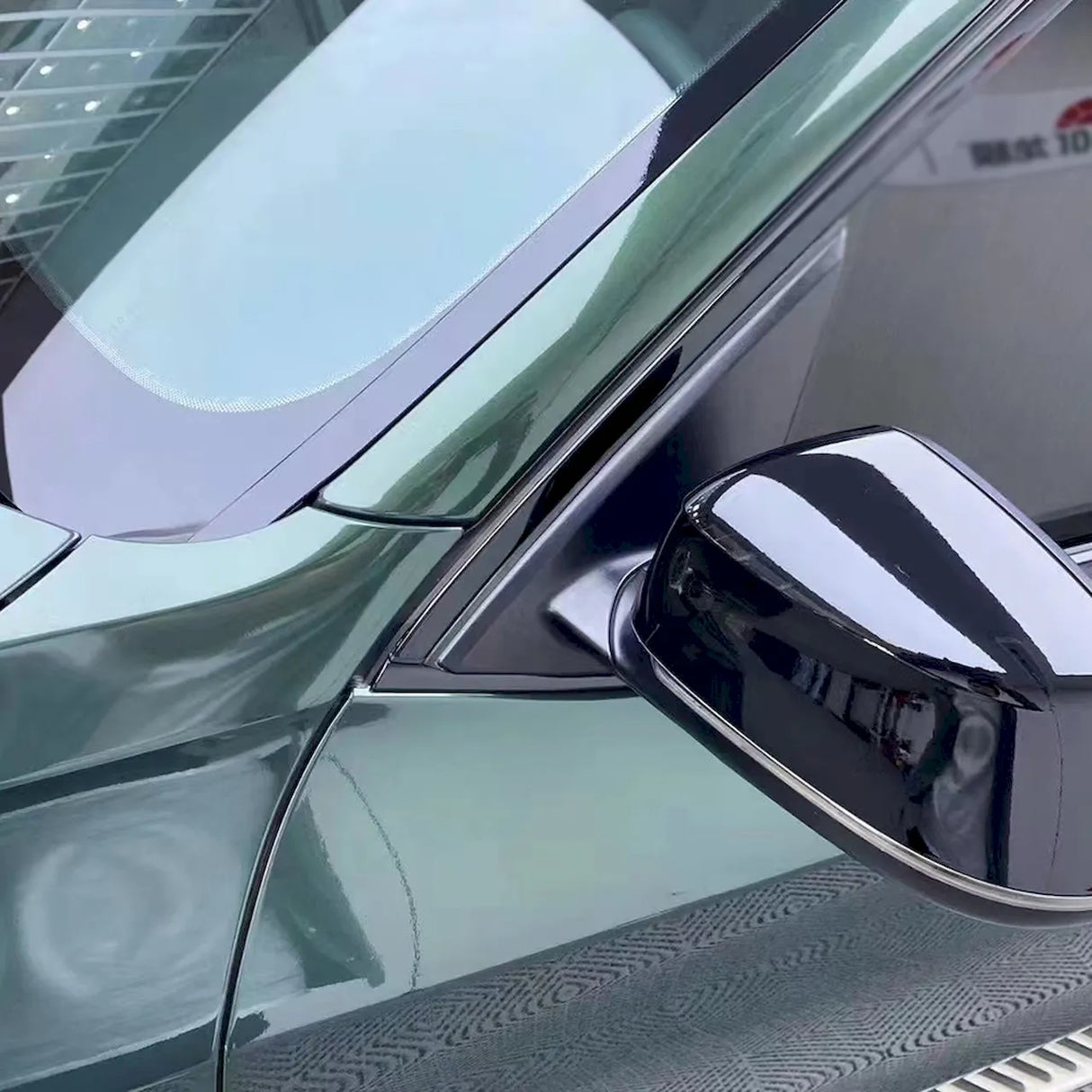 up close look at metallic gothic green car wrap