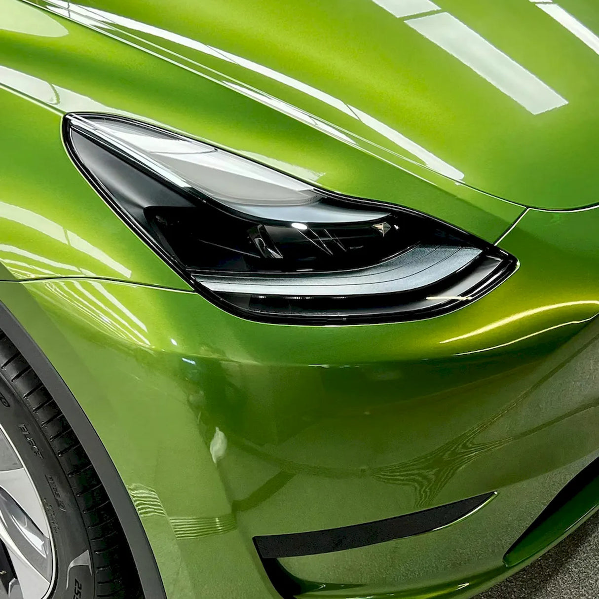 close up look of metallic mamba green car wrap