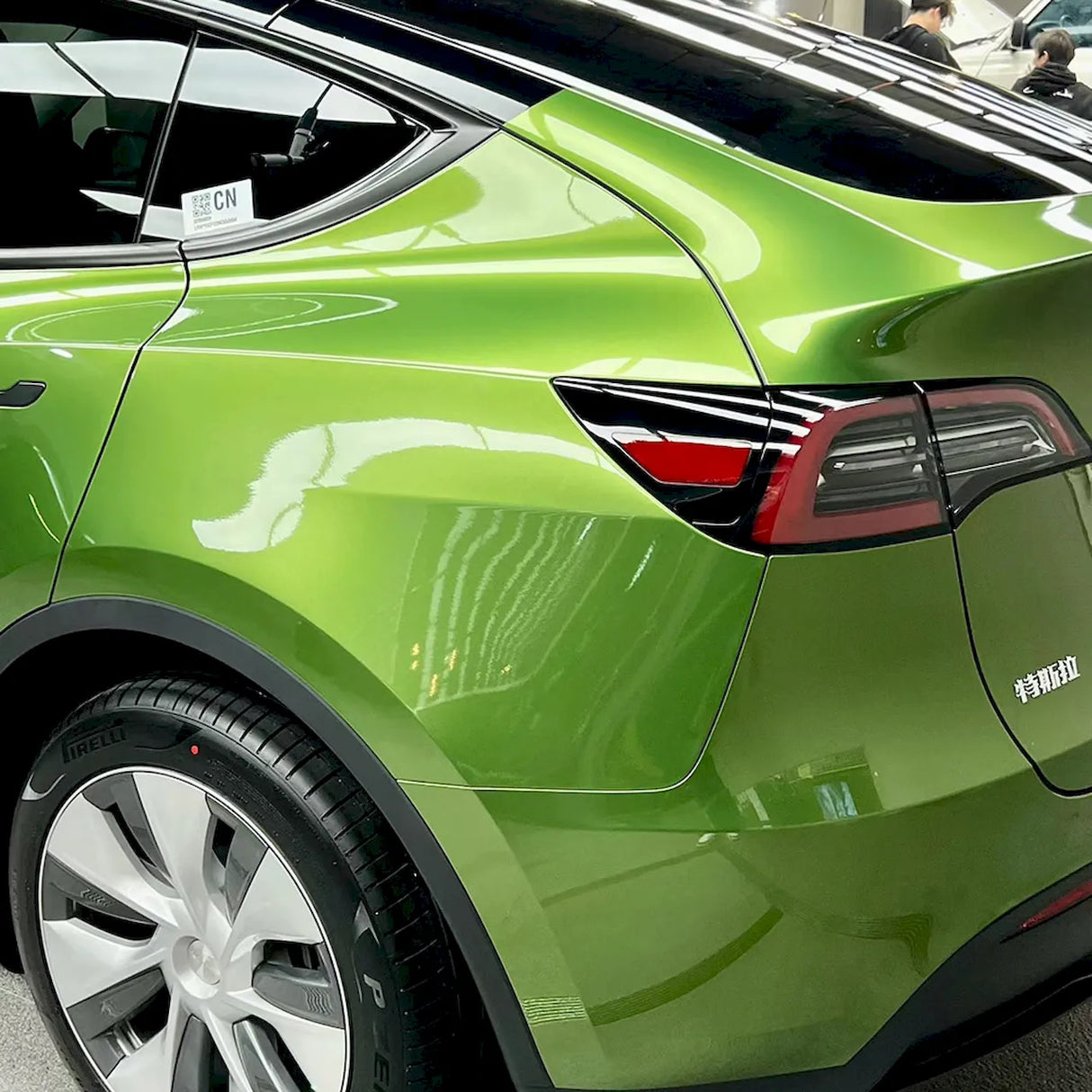 metallic mamba green car wrapped installation
