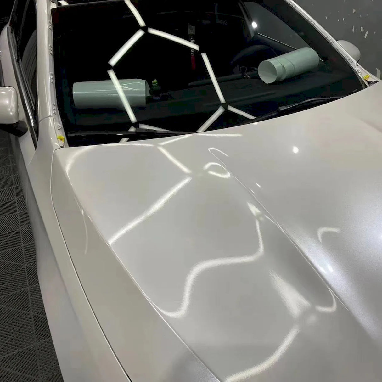 metallic paint white car wrap installation