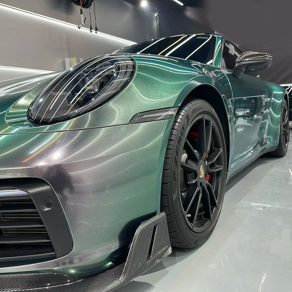 car wrapped in micro celadon green car wrap vinyl