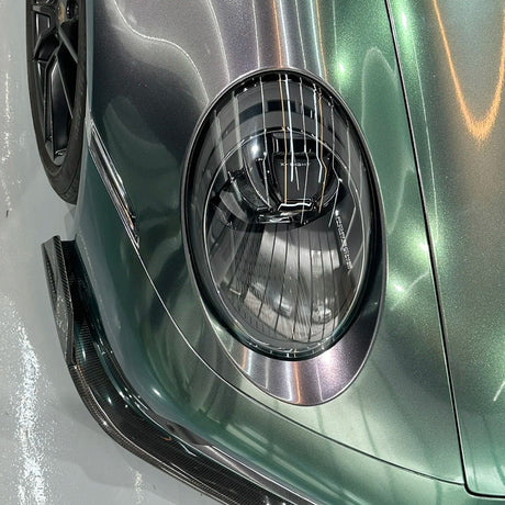 close up shot of micro celadon green car wrap vinyl