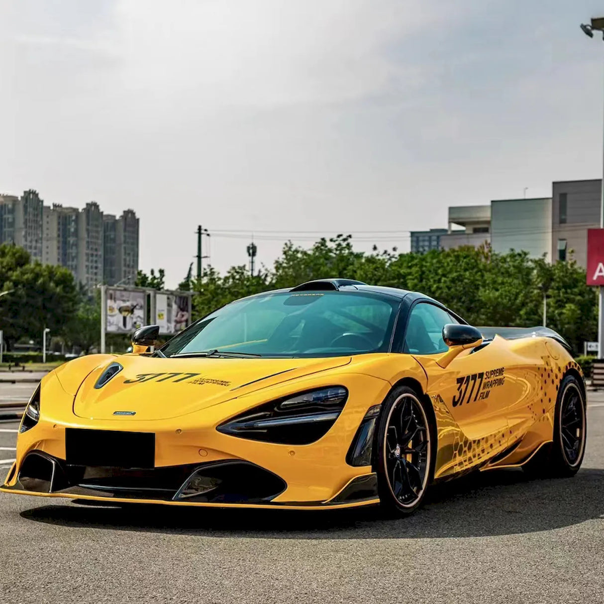 paint yellow car wrap installed on a vehicle