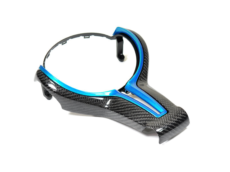 painted carbon fiber steering wheel trim for bmw m5 f10 in monte carlo blue by autotecknic