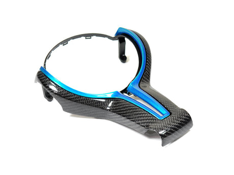 painted carbon fiber steering wheel trim for bmw m5 f10 in monte carlo blue by autotecknic