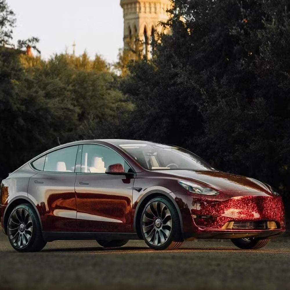 car wrapped in red forged carbon car wrap