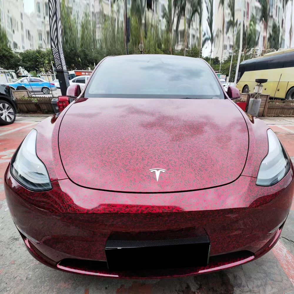 red forged carbon vehicle wrap