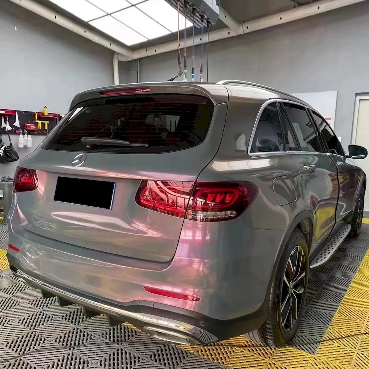 metallic pink gray car wrap with stars phantom effect