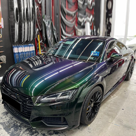 demon green sparkling chameleon color changing car wrap
