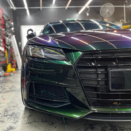 demon green sparkling chameleon color changing car wrap