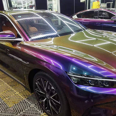 fancy galactic sparkling chameleon purple to gold color changing car wrap