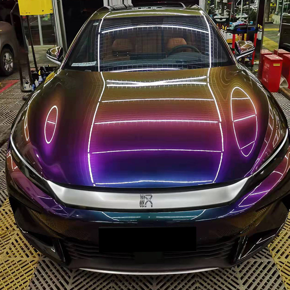 fancy galactic sparkling chameleon purple to gold color changing car wrap