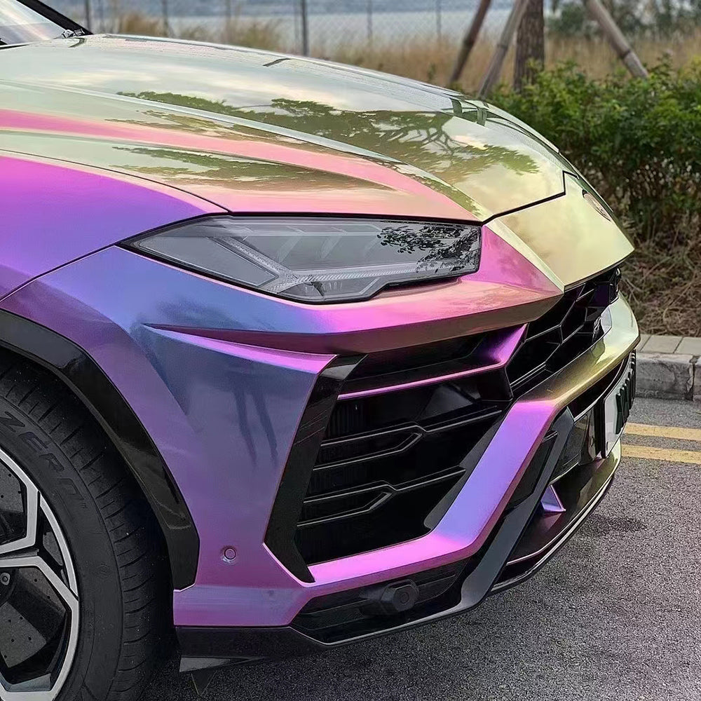 lamborghini wrapped in magic colored purple car wrap