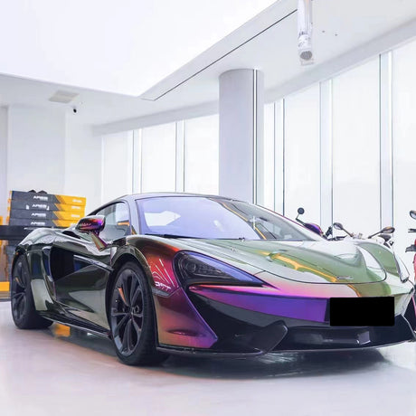 car wrapped in magic colored purple car wrap
