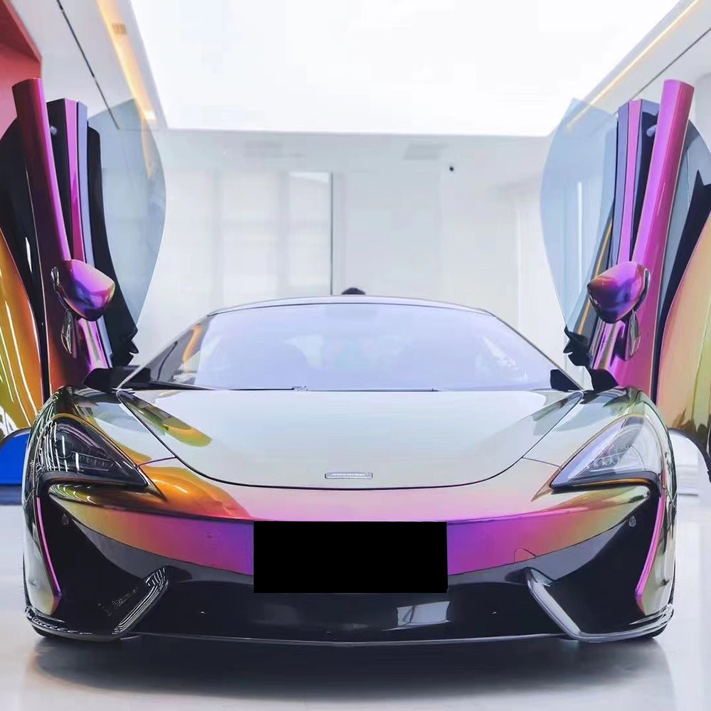 magic colored purple car wrap on a mclaren