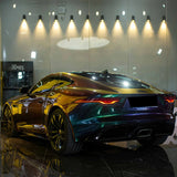 magic prasinous red car wrap on a sports car