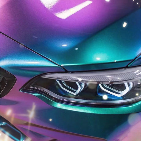 up close shot of magic spectral blue car wrap